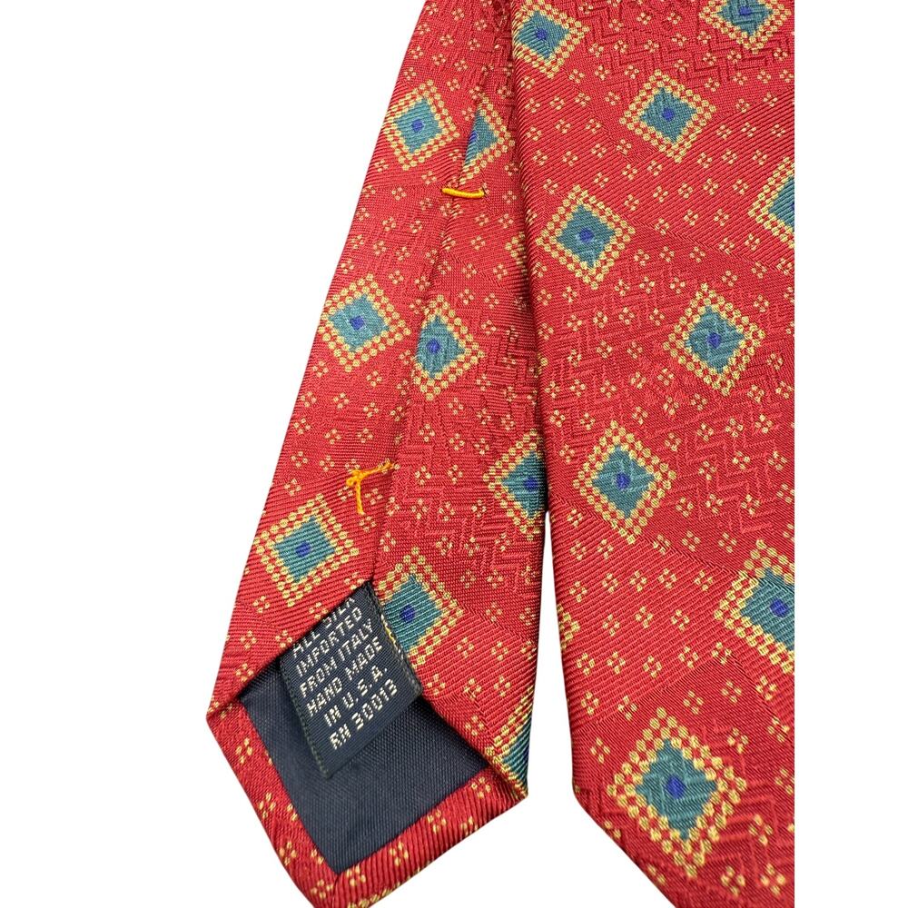 👔 Vtg Bespoke Couture Red Geometric Tie Retro Silk Style Statement Classic 80s - Picture 2 of 3